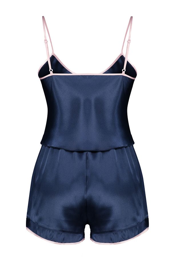 Lacivert Biye ve Kurdele/Fiyonk/Bağlama Detaylı Saten Şortlu Dokuma Pijama Takımı THMSS24PT00089 - 8
