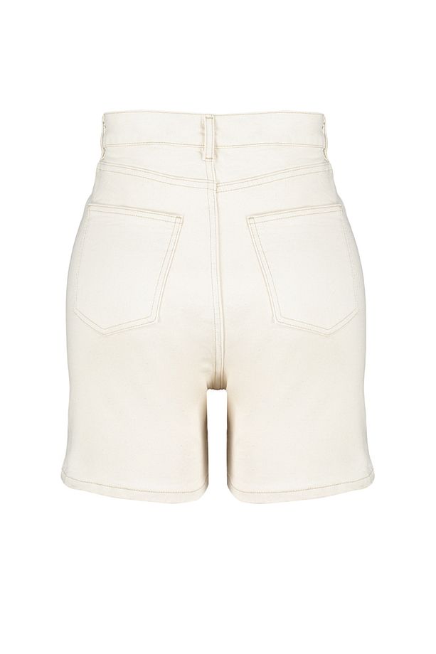 Ekru Yüksek Bel Mom Fit Denim Büyük Beden Şort & Bermuda TBBSS24AP00025 - 8