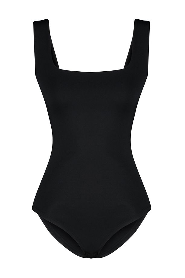 Siyah Fitted/Vücuda Oturan Sırtı Detaylı Kare Yaka Çıtçıtlı Esnek Örme Body TWOSS24BD00026 - 7