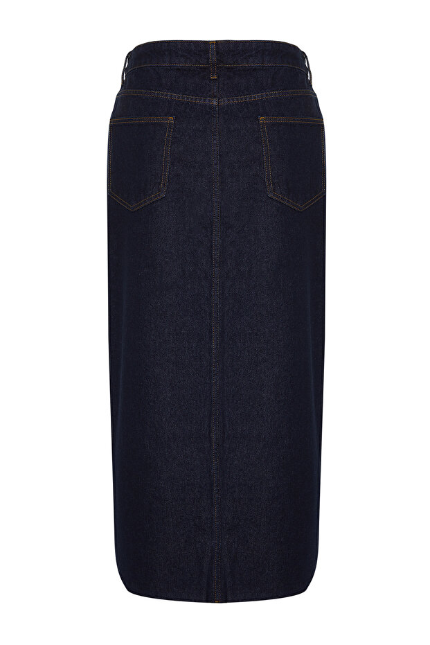 Koyu Mavi Yırtmaçlı Maxi Denim Etek TBBSS24AZ00046 - 8