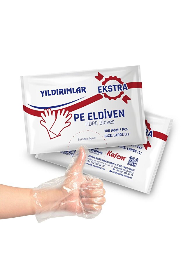 Yıldırımlar PE Extra Tek Kullanımlık Şeffaf Eldiven 100 Lü X 100 Paket - 2