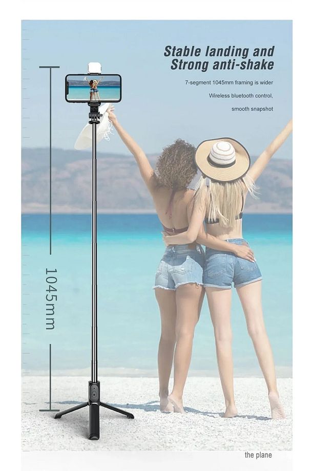 Led Işıklı Selfie Çubuğu Bluetooth Kumandalı Kablosuz Tripot Selfie Monopod Selfie Stick - 6