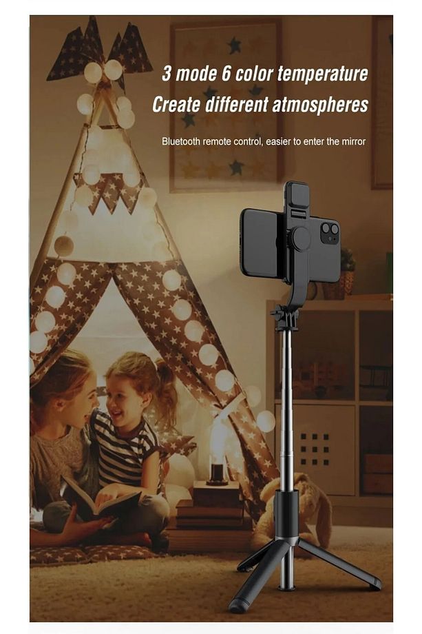 Led Işıklı Selfie Çubuğu Bluetooth Kumandalı Kablosuz Tripot Selfie Monopod Selfie Stick - 7