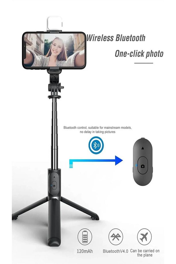 Led Işıklı Selfie Çubuğu Bluetooth Kumandalı Kablosuz Tripot Selfie Monopod Selfie Stick - 5