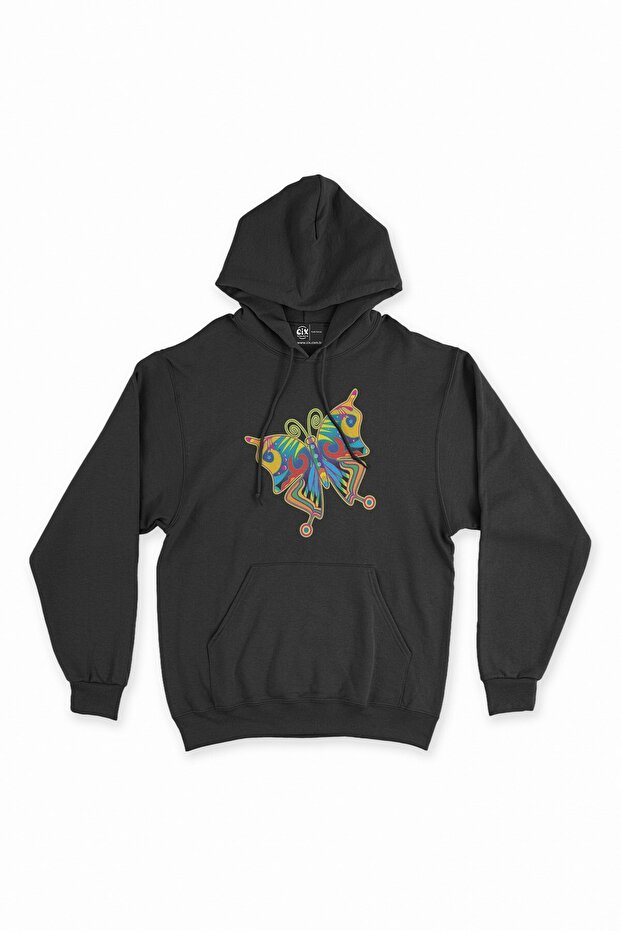 Colorful Butterfly Black Hooded Sweatshirt Hoodie