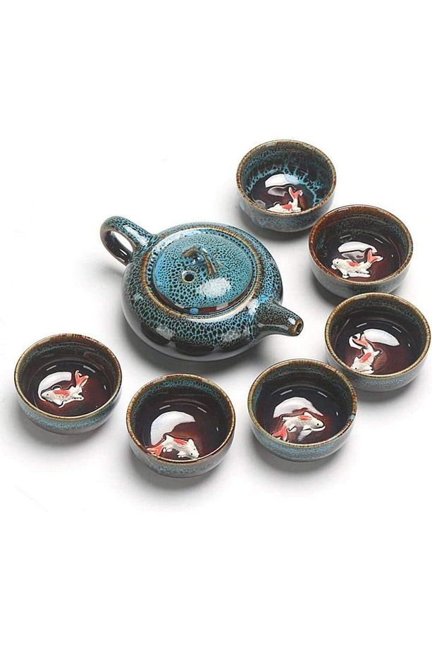 Çaydanlık ve Fincan Takımı, Kung Fu Çay Seti, Çin ve Japon Retro El Yapımı - 1