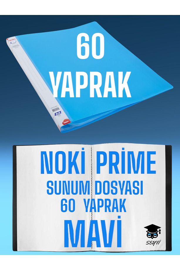 60 Yaprak Mavi a4 Sunum Dosyası Noki Prime Yüksek Kalite Poşet Kalınlığı - 1