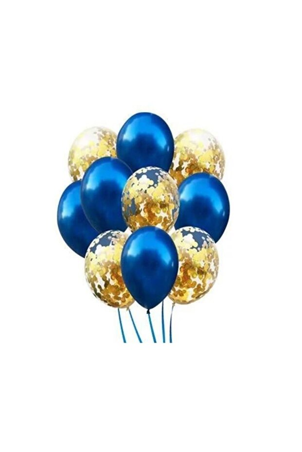 Latex Balloon with Blue Metallic Gold Confetti 10 Pieces