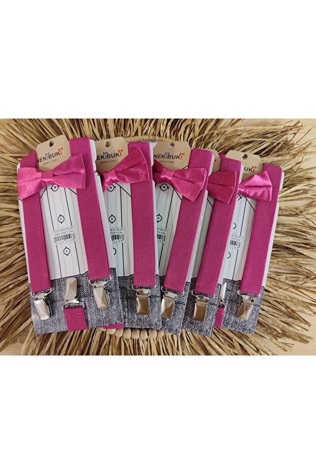 Fuşya Pembe Askı Papyon Seti 5li - 1