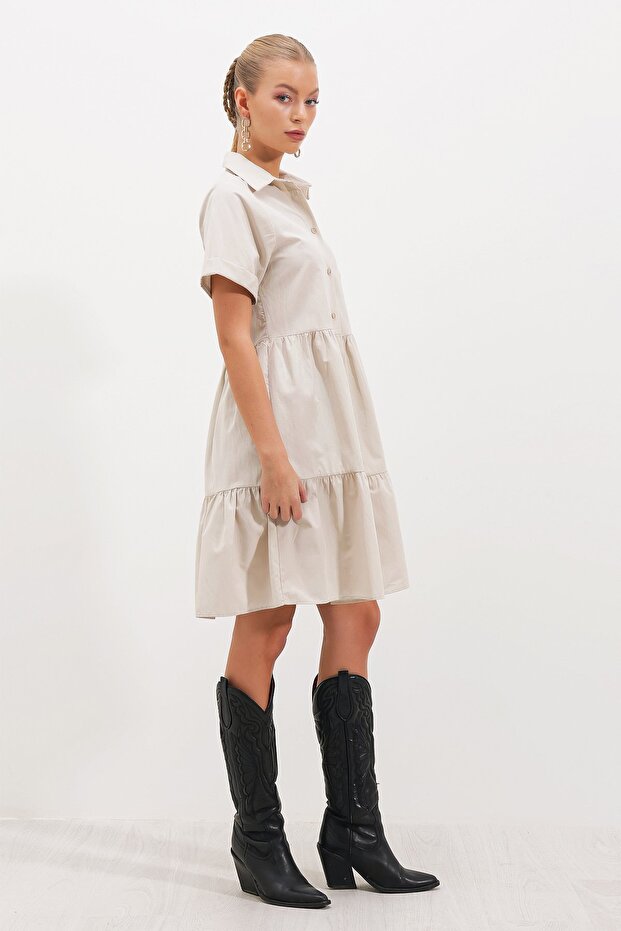 Kısa Kollu Oversize Düğmeli ELBİSE - 2