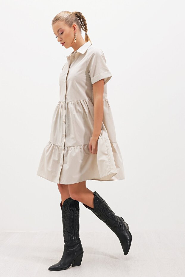 Kısa Kollu Oversize Düğmeli ELBİSE - 4