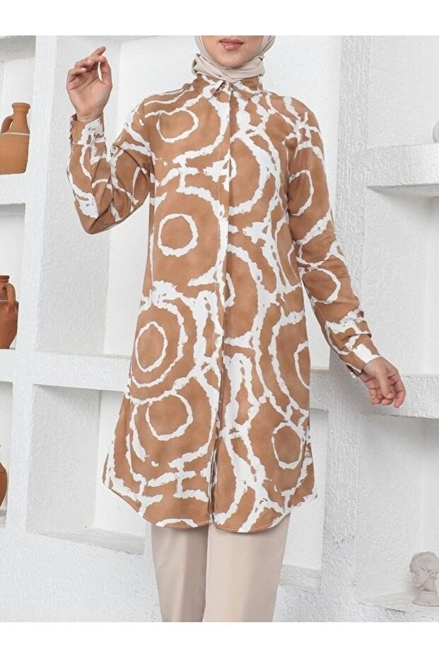 سترة فسكوز طويلة منقوشة بأزرار - 1