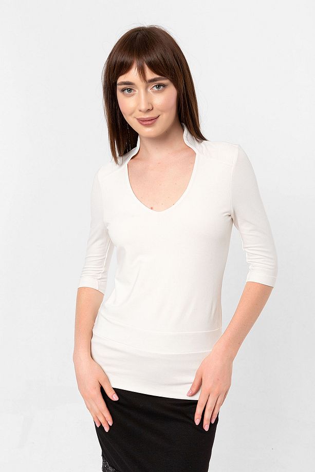 Ecru U Yaka Slim Fit Bluz - 3