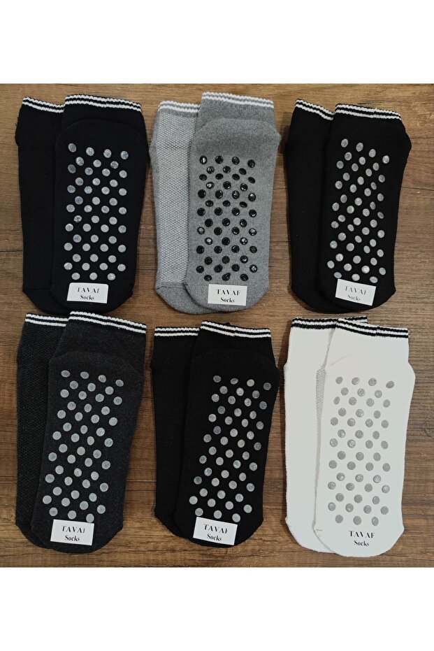 6 Pairs of Non-Slip Printed Cotton Backgammon Socks with Mesh Braid on the Top