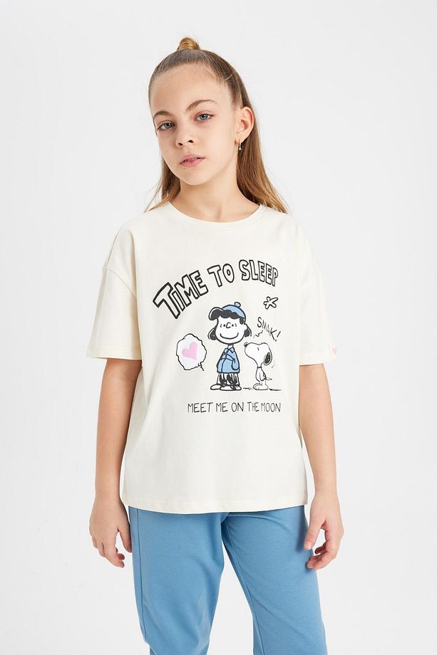 Kız Çocuk Snoopy Pijama Takımı Bisiklet Yaka Kısa Kollu Üst Uzun Alt C1965a824sp - 4