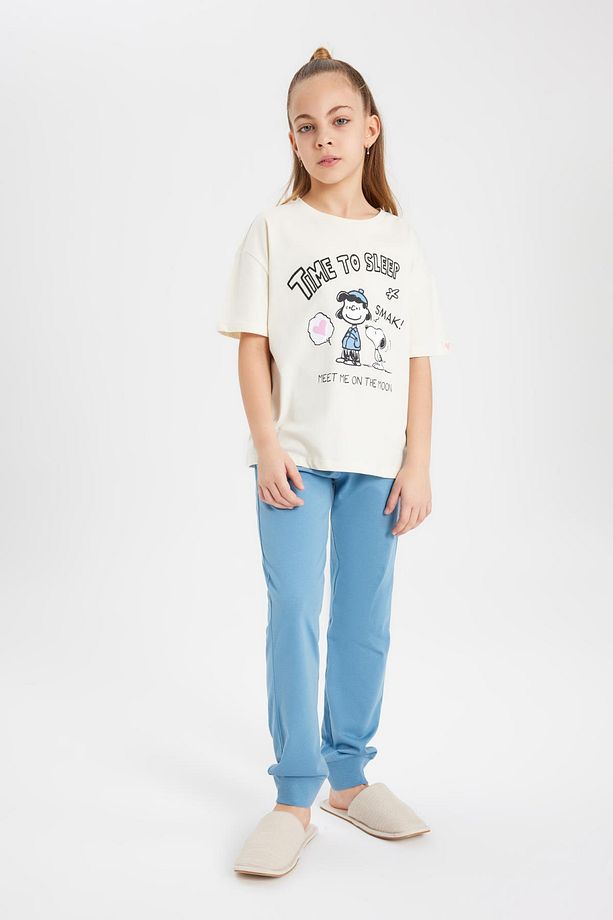 Kız Çocuk Snoopy Pijama Takımı Bisiklet Yaka Kısa Kollu Üst Uzun Alt C1965a824sp - 1