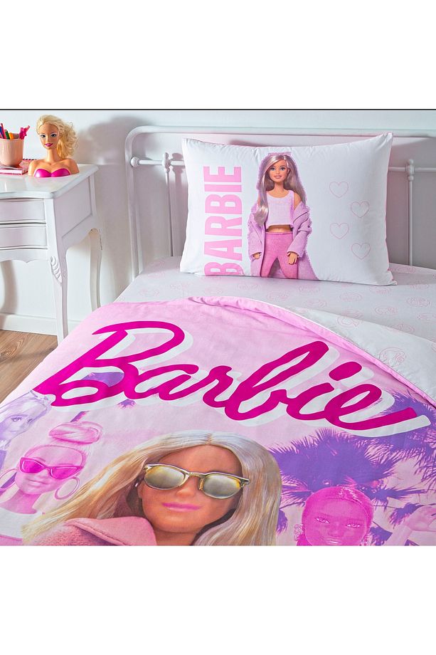 Lisanslı Barbie Pink Power Tek Kişilik Pamuk Nevresim Takımı - 1