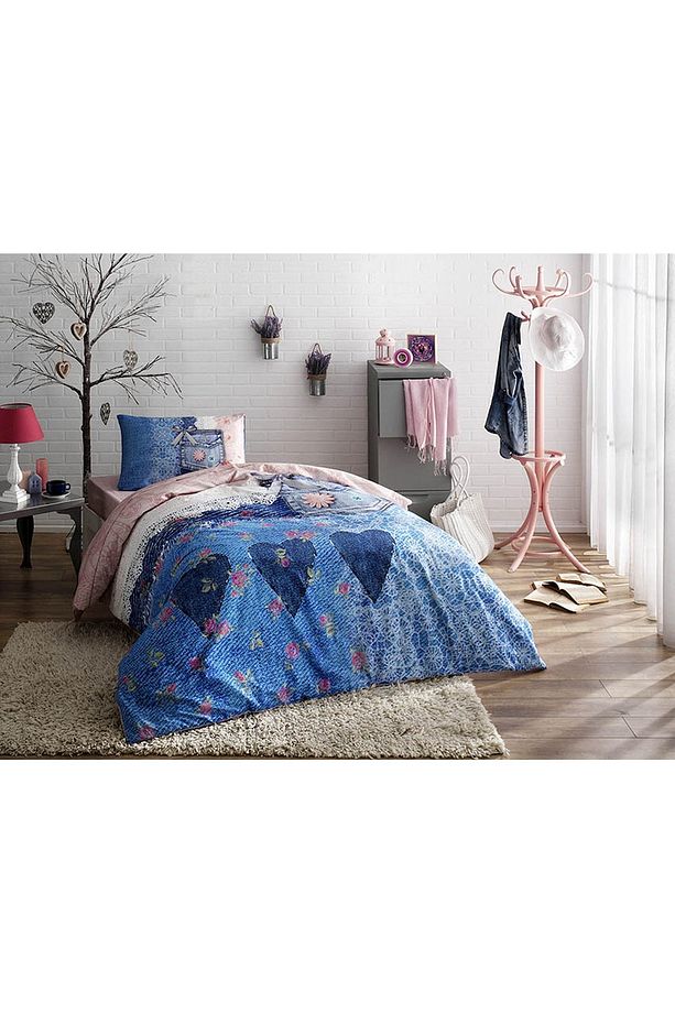 Tek Kişilik Ranforce Nevresim Takımı Lacy Mavi - 1