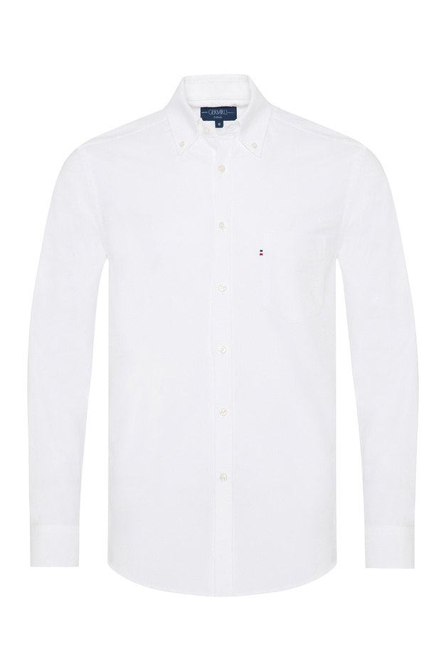 White Buttoned Collar Pocket Tailor Fit Sports Oxford Men's Shirt