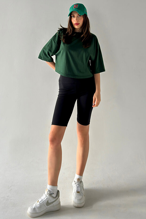 Kadın Oversize Nefti Crop Tshirt - 3