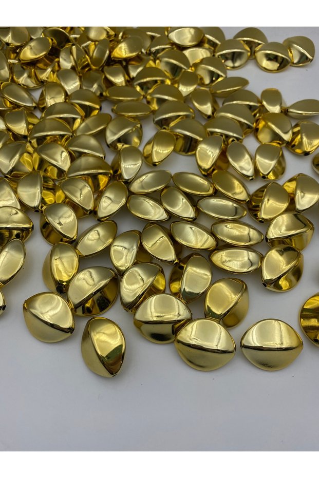 100gr Gold Golden Yellow Color Metalized Flat Tosbik Almond Model Bead Bag Making Beads (~26 Pieces)