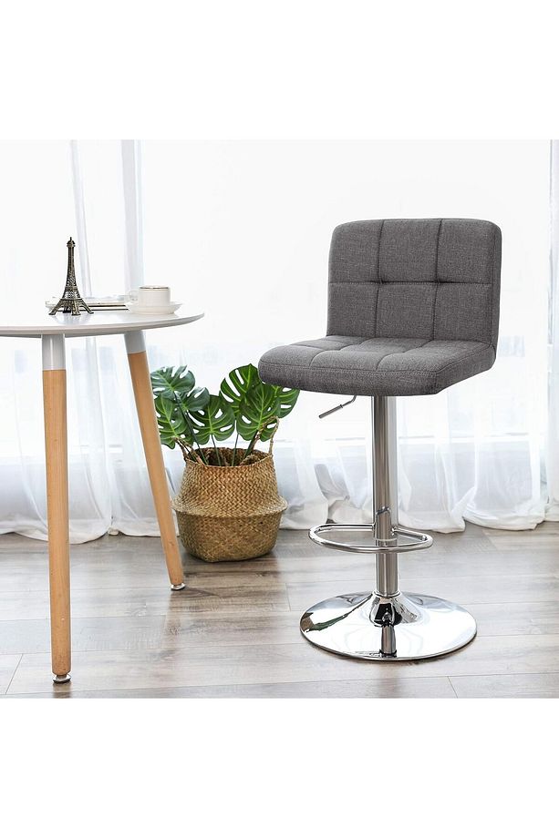 2'li Set Ayarlanabilir Yükseklikte Keten Kaplı 360° Bar Taburesi Seti Sırt Desteği ve Ayak Dayanağı - 4