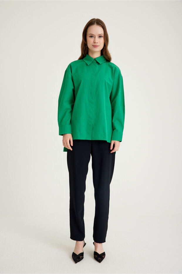 Basic Poplin Yeşil Gömlek - 7