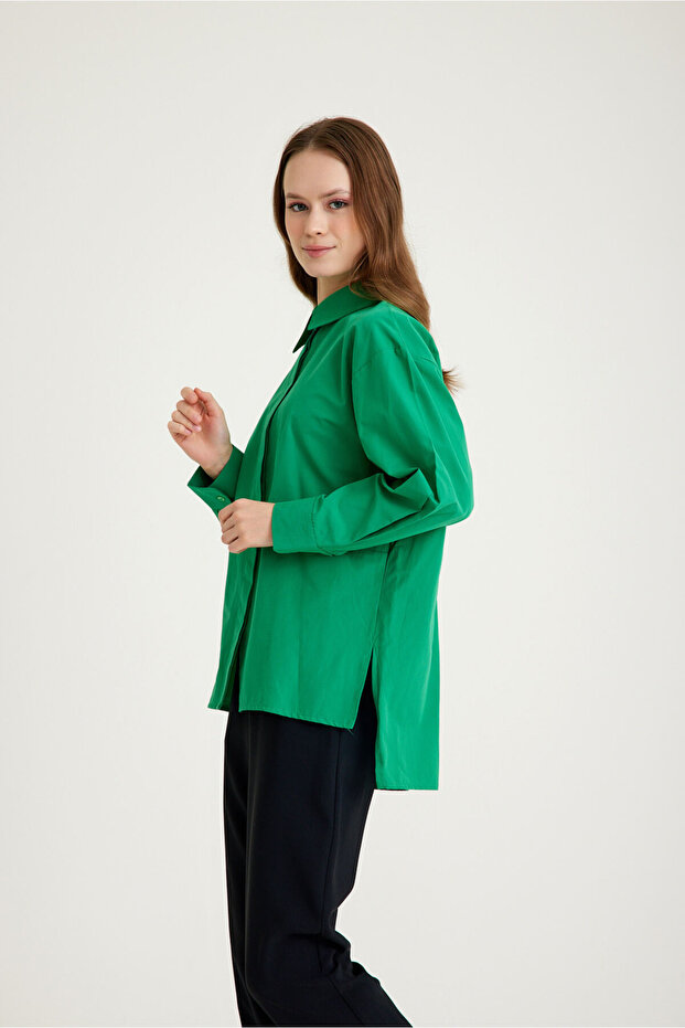 Basic Poplin Yeşil Gömlek - 5