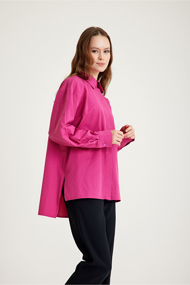 Basic Poplin Fuşya Gömlek - 5