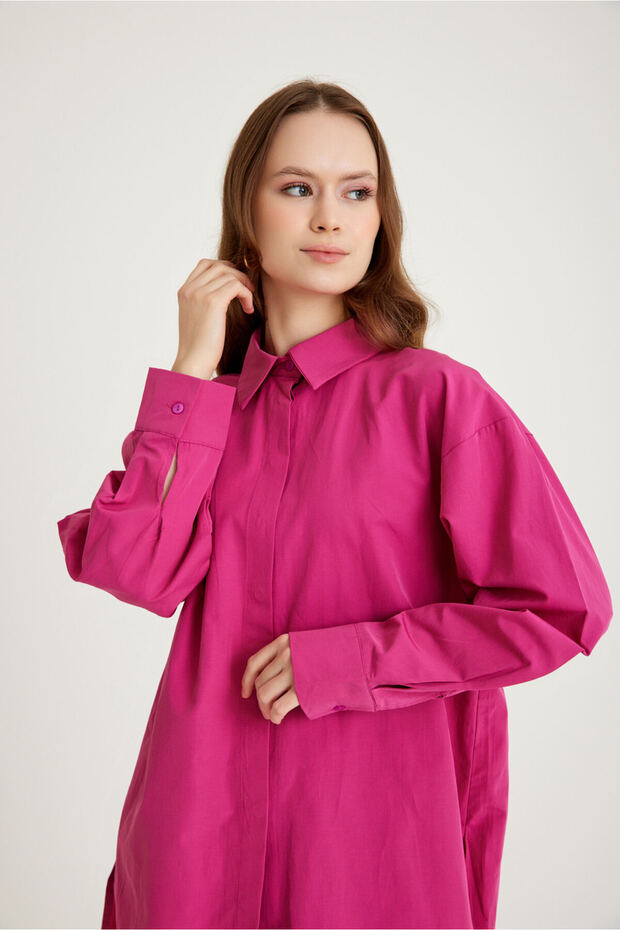 Basic Poplin Fuşya Gömlek - 1