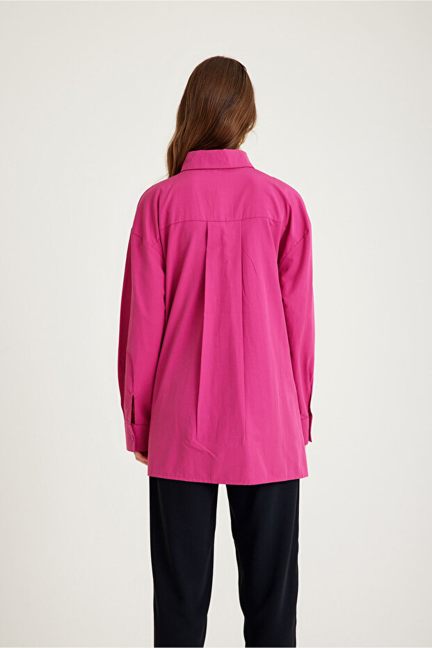 Basic Poplin Fuşya Gömlek - 8