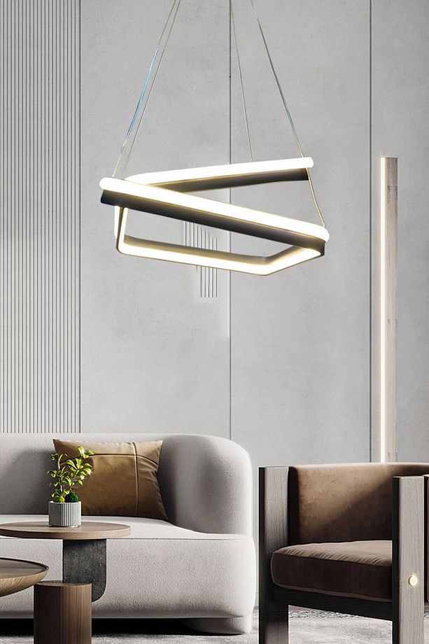 Çiftli Çapraz Siyah Kare Sarkıt Avize, 3 Renk Avize, Led Avize, Modern Ledli Avize - 3