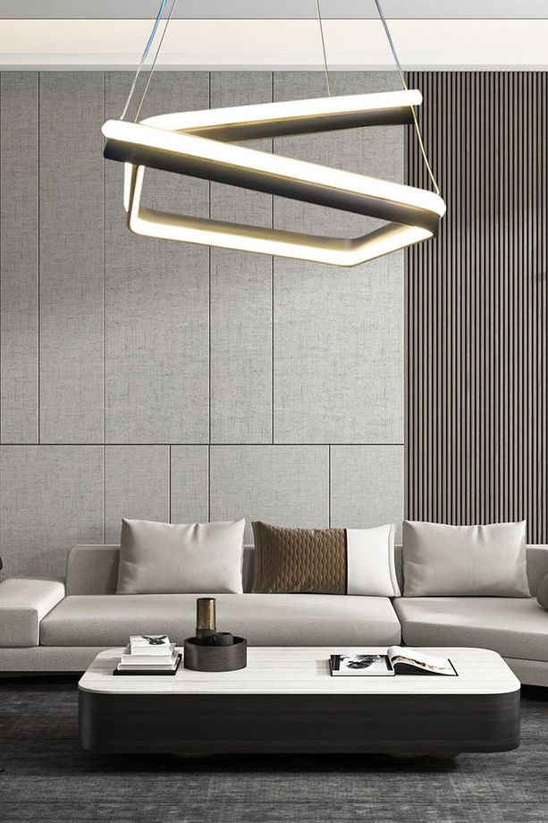 Çiftli Çapraz Siyah Kare Sarkıt Avize, 3 Renk Avize, Led Avize, Modern Ledli Avize - 2