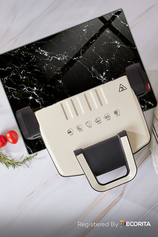 Toaster Bottom Glass Mat| Glass Heat Protection Mat| Black Marble Look| 30cm x 40cm