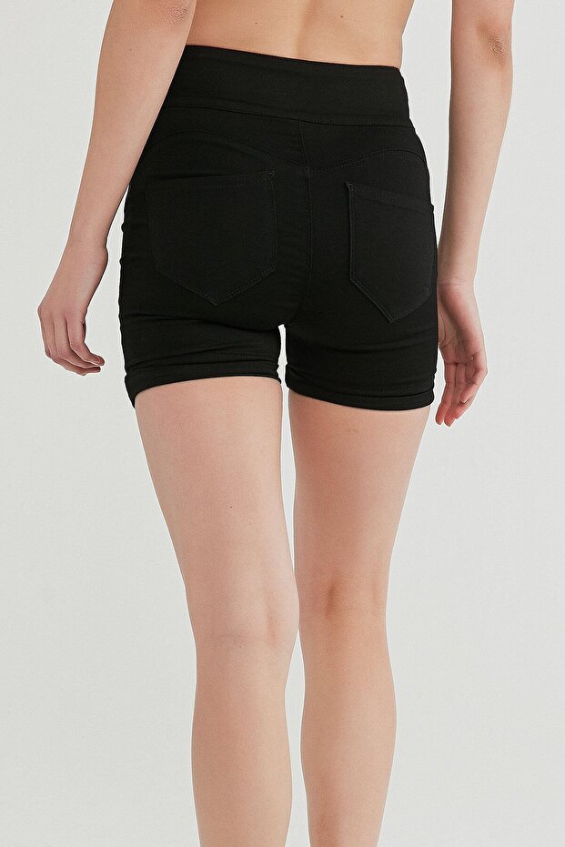 Siyah Midi Push Up Şort - 3