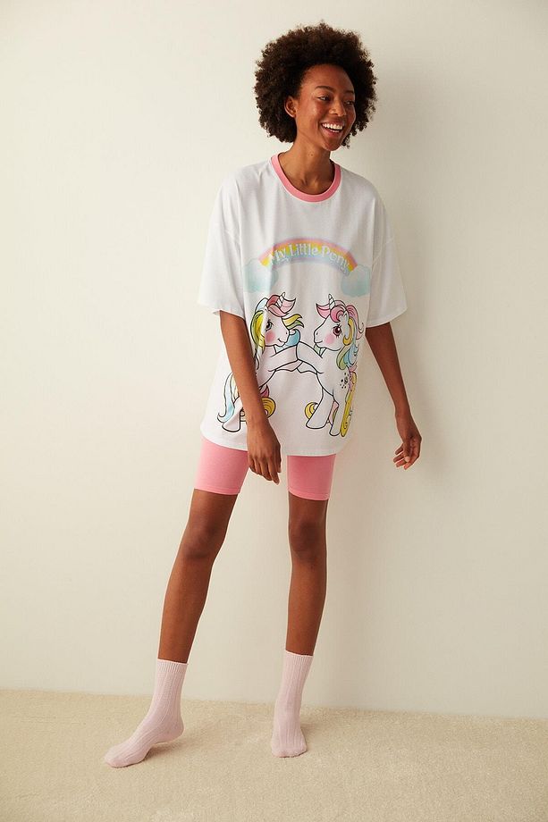 Çok Renkli Little Pony Baskılı Tişört Bisikletçi Şort Pijama Takımı - 1