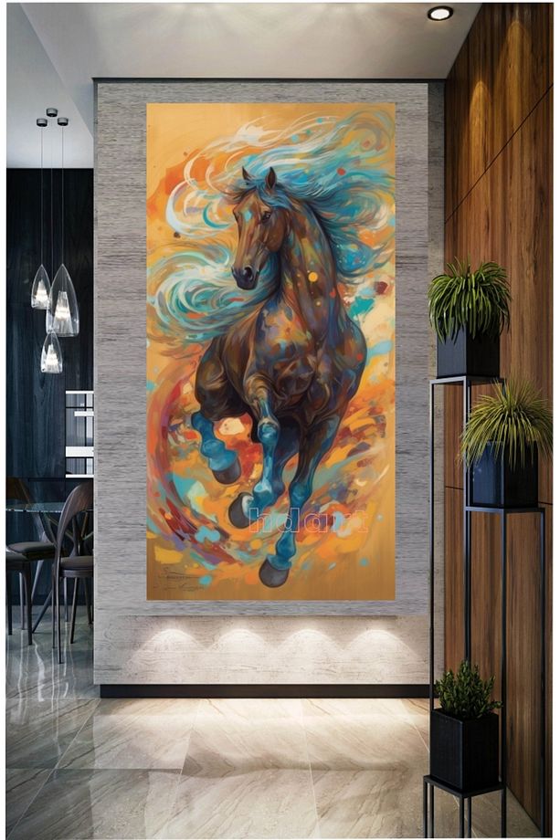 Soyut Koşan Yeleli At Kanvas Tablo Tablosu Dev Boyut Ev Salon Oda Büro Ofis Cafe Duvar Dekoru - 1