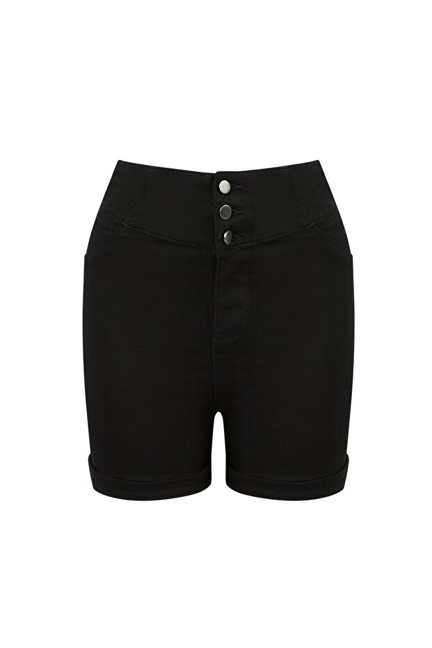 Siyah Midi Push Up Şort - 4