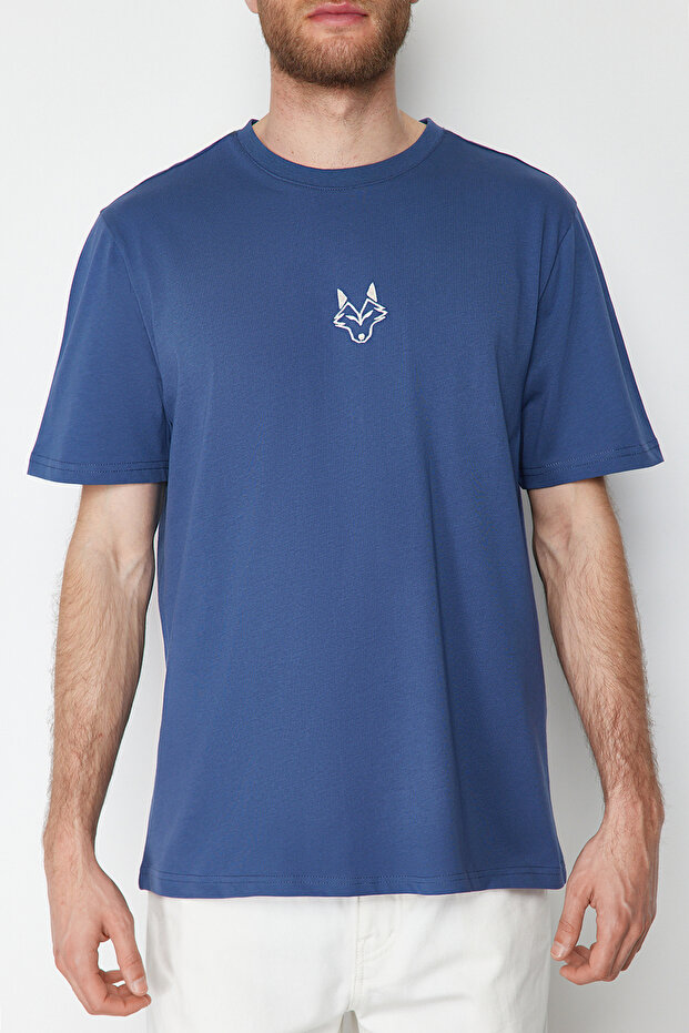 Indigo Regular/Normal Kesim Kurt Nakışlı %100 Pamuklu T-Shirt TMNSS24TS00056 - 5