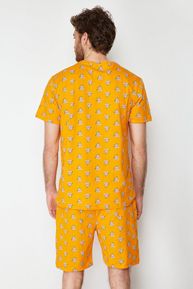 Turuncu %100 Pamuk Regular Fit Koala Baskılı Örme Şortlu Pijama Takımı THMSS21PT1239 - 7