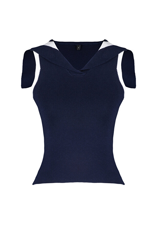 Lacivert Denizci Yaka Premium/ Özel İplikli Triko Bluz TWOSS24BZ00224 - 7