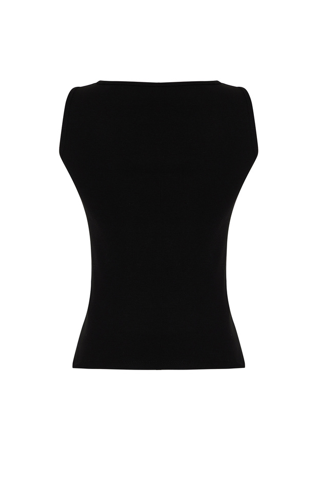 Siyah Düğmeli Fitted/Vücuda Oturan Fitilli Esnek Örme Bluz TWOSS24BZ00306 - 8