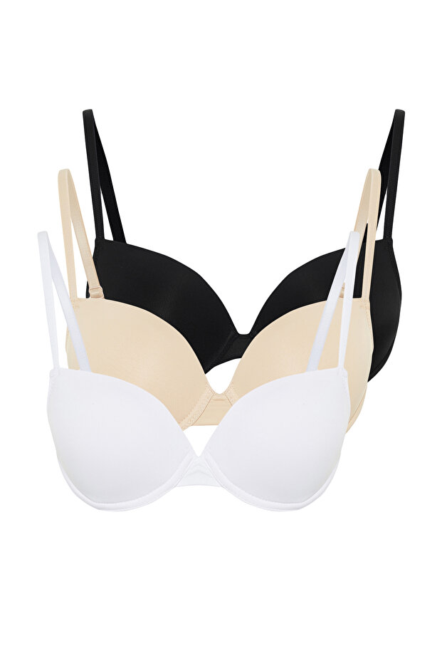 جلد أبيض وأسود 3 عبوات من حمالة الصدر ORME ذات غطاء ثابت بدون حشوة مع حزام خيط صغير - 8