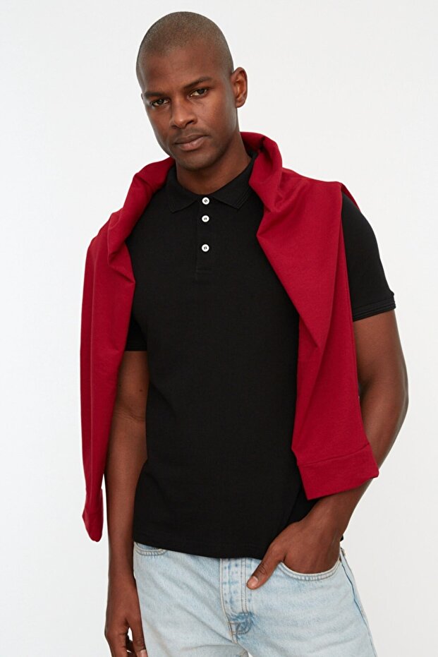 Büyük Beden Siyah Regular/Normal Kesim Basic %100 Pamuklu Polo Yaka T-shirt TMNSS24BF00000 - 12