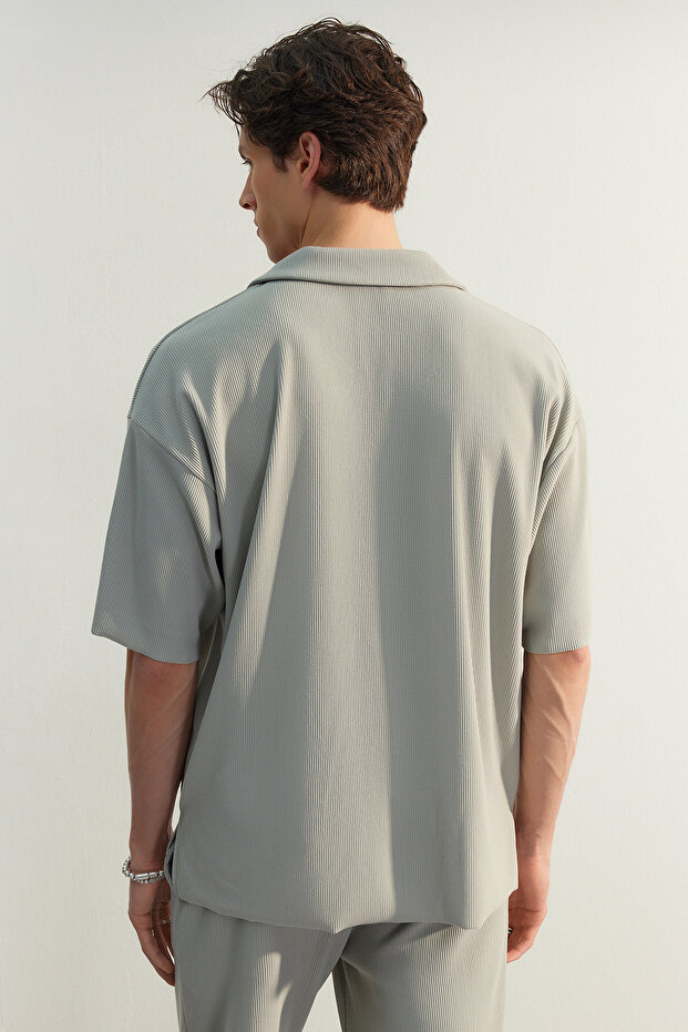 Büyük Beden Taş Oversize Dokulu Ottoman Polo Yaka T-Shirt TMNSS24BF00047 - 13