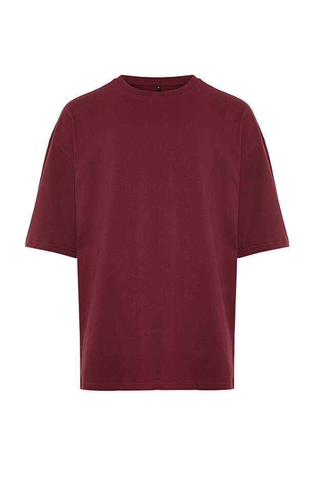 Bordo Oversize/Geniş Kesim Basic %100 Pamuklu T-Shirt TMNSS22TS0318 - 7