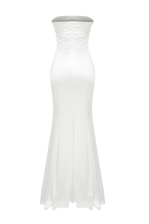 Bridal Beyaz Balık Örme Uzun Düğün/Nikah Gece Abiye Elbise TPRSS24AE00024 - 11