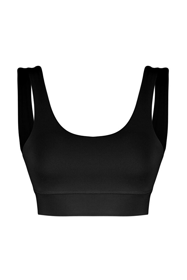 Siyah Fırçalı Soft Kumaş Destekli/Şekillendirici Kalın Askılı Örme Spor Sütyeni THMSS24SS00008 - 9