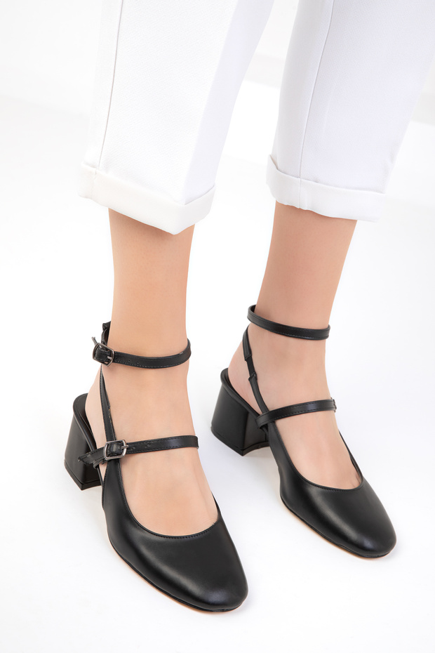 Siyah Kadın Klasik Topuklu Ayakkabı 18123 - 4