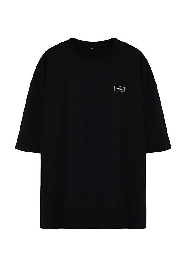 Büyük Beden Siyah Oversize Yazı Baskılı %100 Pamuklu T-shirt TMNSS24BF00031 - 8